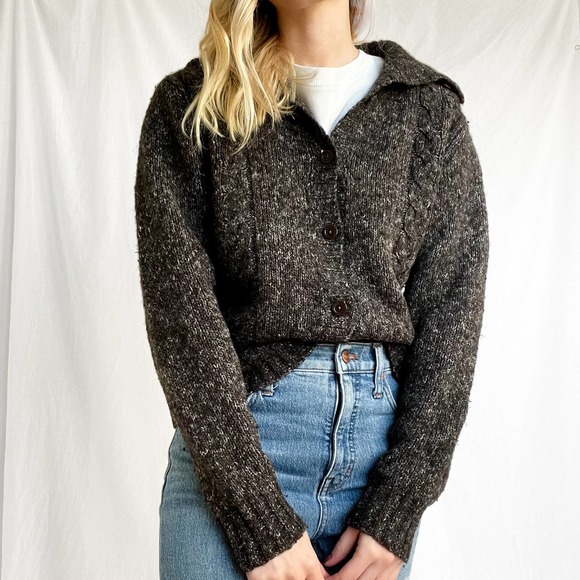 L.L. Bean Sweaters - LL Bean Speckled Knit Brown Collared Cardigan Medium